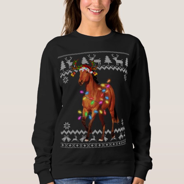 Horse jul Ljus Santa Hat Julafton Ornament T Shirt (Framsida)