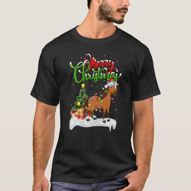 Horse Julafton Dekoration Santa Horse jul T Shirt (Framsida)
