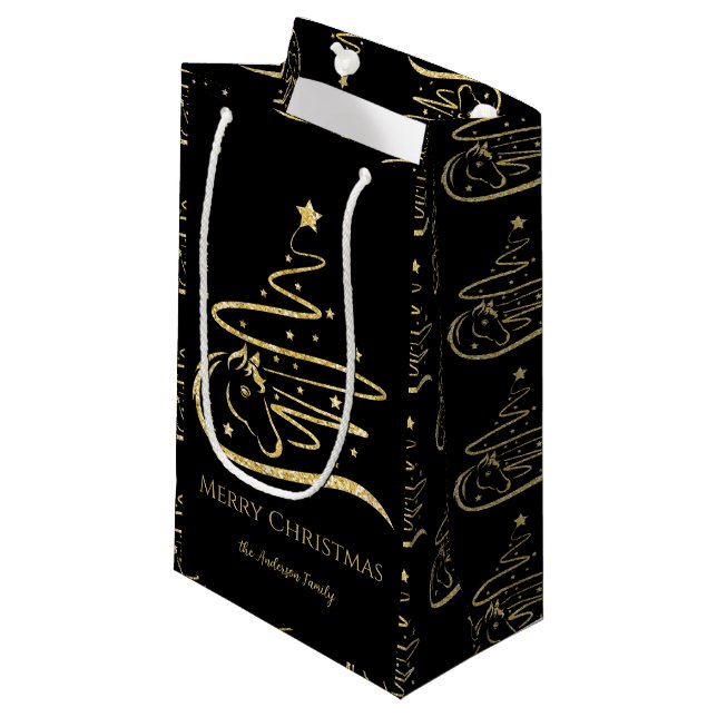 Horse Julgran Guld glitter Equestrian (Framsidan Vinklad)