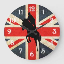 Horse Jumper Union Jack Flagga Wall Clock Stor Klocka