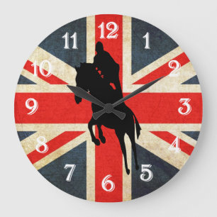 Horse Jumper Union Jack Flagga Wall Clock Stor Klocka