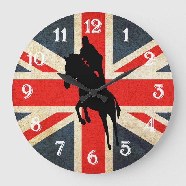 Horse Jumper Union Jack Flagga Wall Clock Stor Klocka (Framsida)