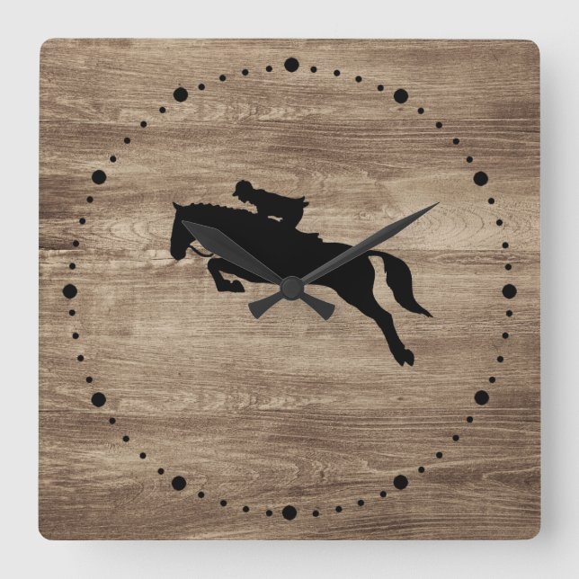 Horse Jumping Silhouette Wall Clock Fyrkantig Klocka (Framsida)