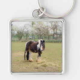 Horse kärlek fyrkantig silverfärgad nyckelring