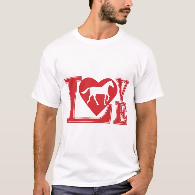 Horse Kärlek Heart T Shirt (Framsida)