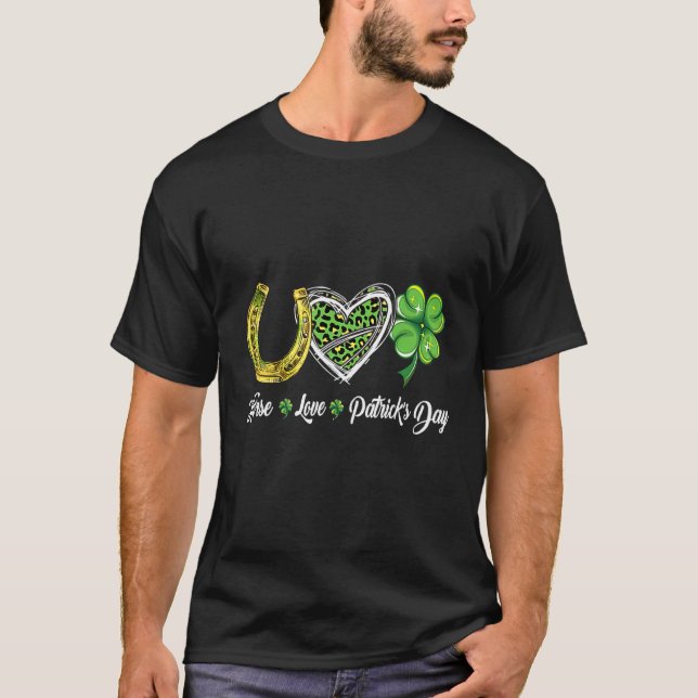 Horse Kärlek Patricks Day Horse Shamrock Horseshoe T Shirt (Framsida)