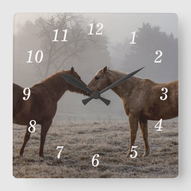 Horse Kärlek Wall Clock Fyrkantig Klocka (Framsida)