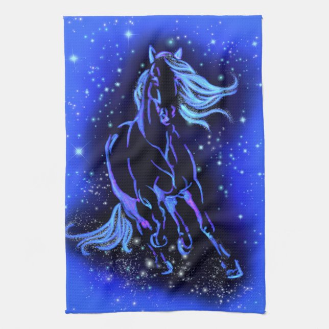 Horse Kitchen Towel Runin Blue Starry Night Kökshandduk (Vertikal)