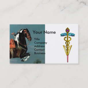 HORSE KÖRANDE "GULD CADUCEUS VETERINARY SYMBOL VISITKORT