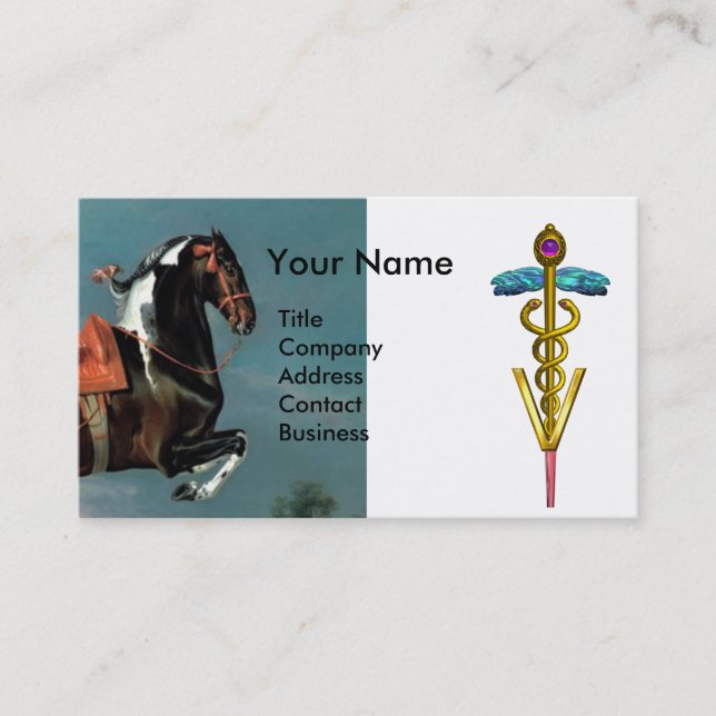 HORSE KÖRANDE "GULD CADUCEUS VETERINARY SYMBOL VISITKORT (Framsida)