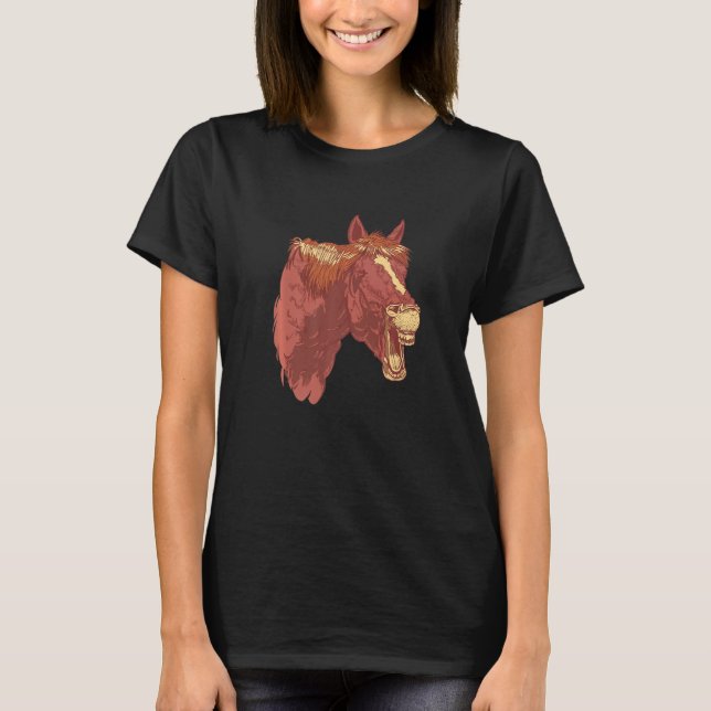 Horse Laughing Teeth Ansikte Horse Silhouette Ridi T Shirt (Framsida)