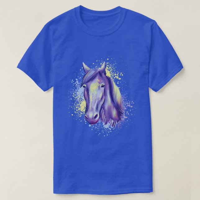 Horse Lila och Gult Färg vattenfärg Painti T Shirt (Design framsida)