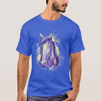 Horse Lila och Gult Färg vattenfärg Painti T Shirt
