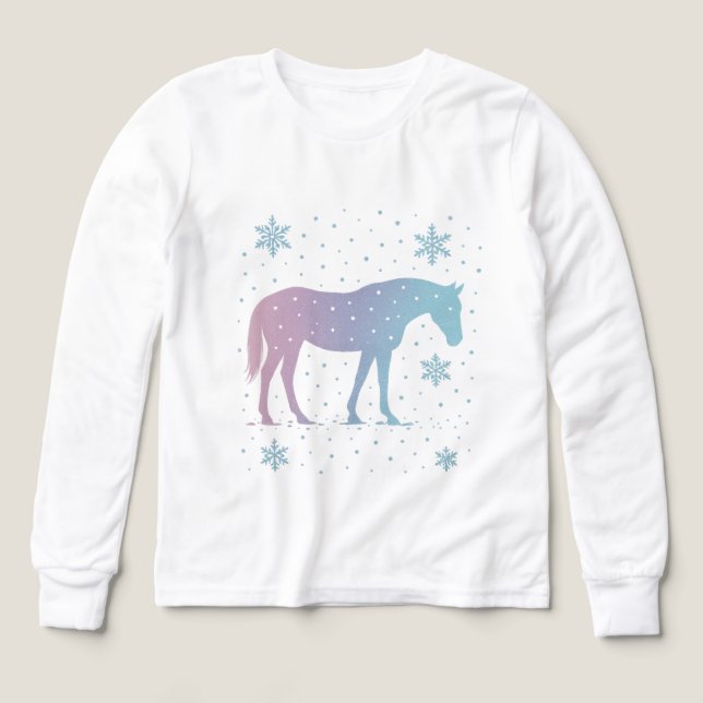 Horse Long Sleeve Shirt Girls– Winter Horse  T Shirt (Design framsida)