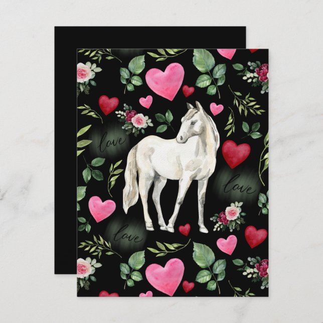 Horse Love Valentine’s Day Card in Black Anteckningskort (Fram/baksida)