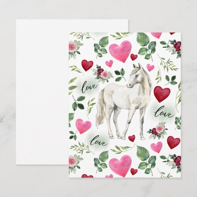 Horse Love Valentine’s Day Card in White Anteckningskort (Fram/baksida)