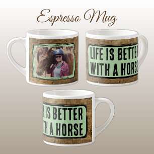 Horse lover 1 fotofaux wood Black grönt Espressomugg