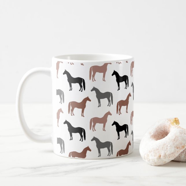 Horse Lover Black Brown och Grått Stallions Kaffemugg (Med munk)