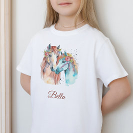Horse Lover children namn vattencolor rider T Shirt