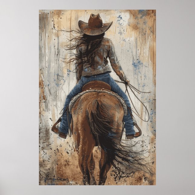 Horse Lover Cowgirl Art Poster (Framsidan)