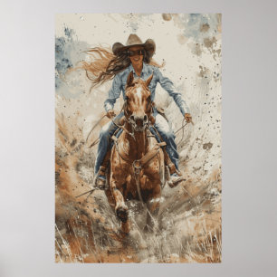 Horse Lover Cowgirl Art Poster