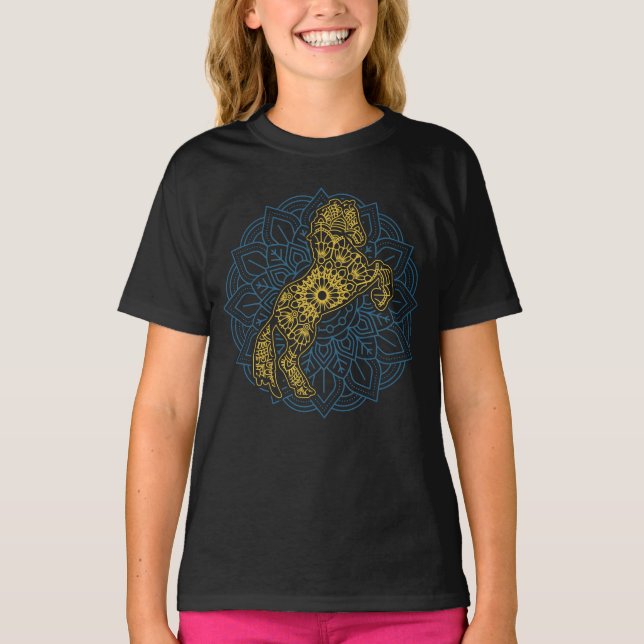 Horse Lover Equestrian Riding Mandala Horses T Shirt (Framsida)