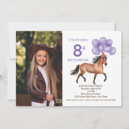 Horse Lover-födelsedag Fotoinbjudan Lila Inbjudningar