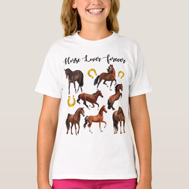 Horse Lover Forever vackra hästar collage T Shirt (Framsida)