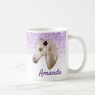 Horse Lover Monogram namn Glitter Titta lila Kaffemugg