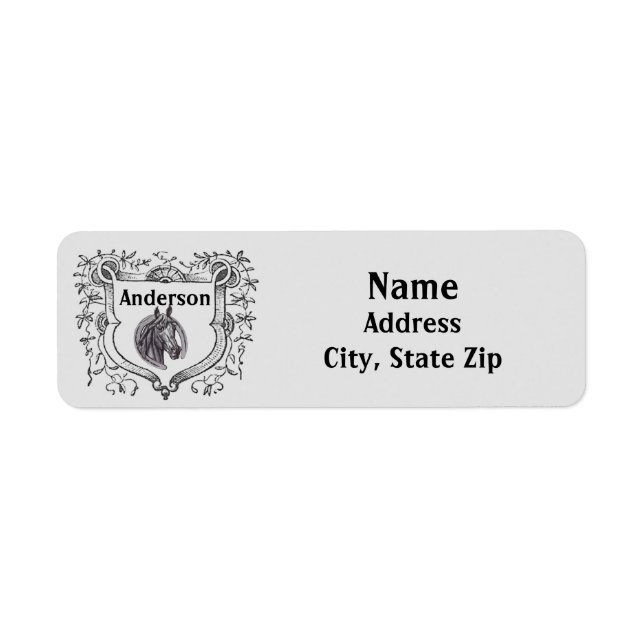 Horse Lover Ornate Shield Antique Sketch Rider Returadress Etikett (Framsidan)
