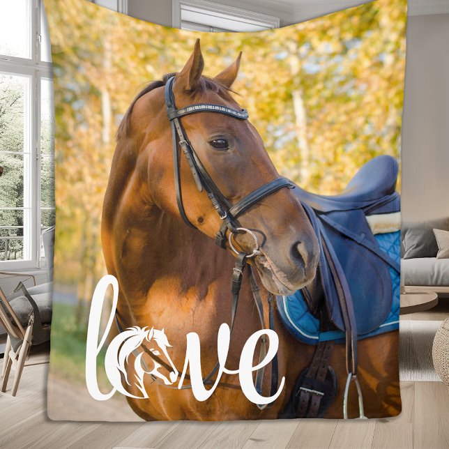 Horse Lover Personlig KÄRLEK Equestrian Photo Fleecefilt (Skapare uppladdad)