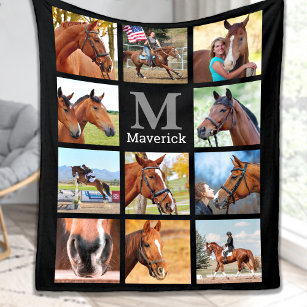 Horse Lover Personlig Monogram 11 Photo Collage Fleecefilt