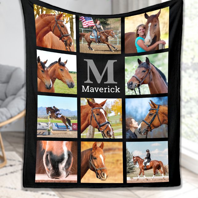 Horse Lover Personlig Monogram 11 Photo Collage Fleecefilt (Skapare uppladdad)
