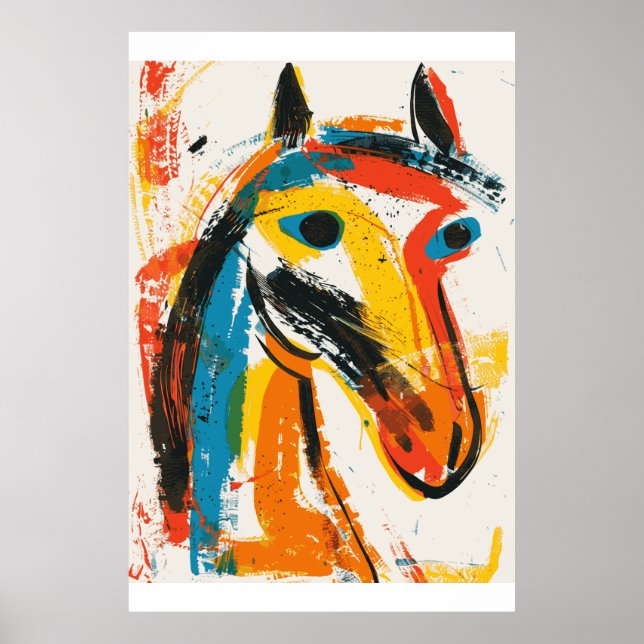 Horse Lover Picasso Stil Watercolor Art Poster (Framsidan)