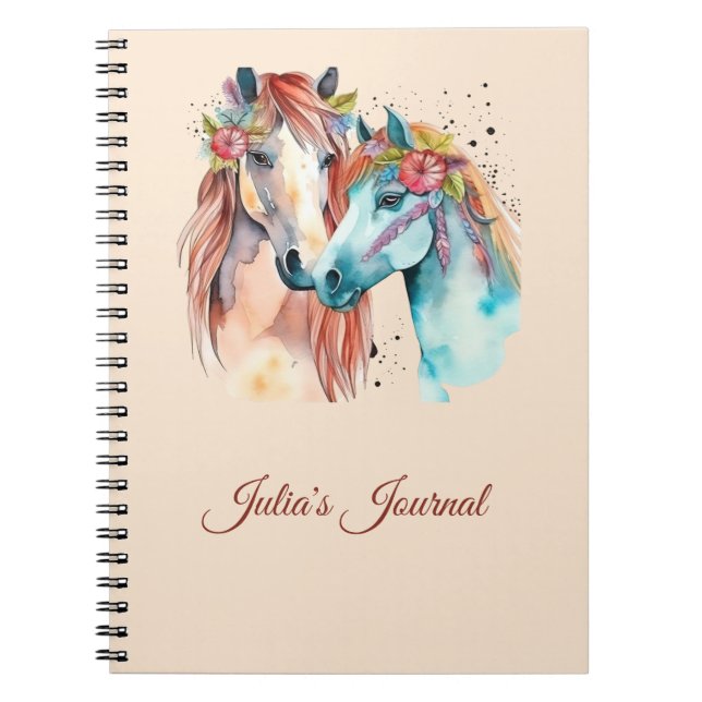 Horse Lover Riding Watercolor Namn Journal Anteckningsbok (Framsidan)