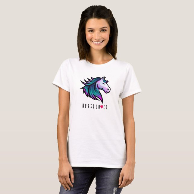 Horse Lover T-Shirt - Indigo Mane with Heart Touch (Hel framsida)