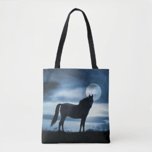 Horse Lover Tote Blå himmel och Måne Tygkasse