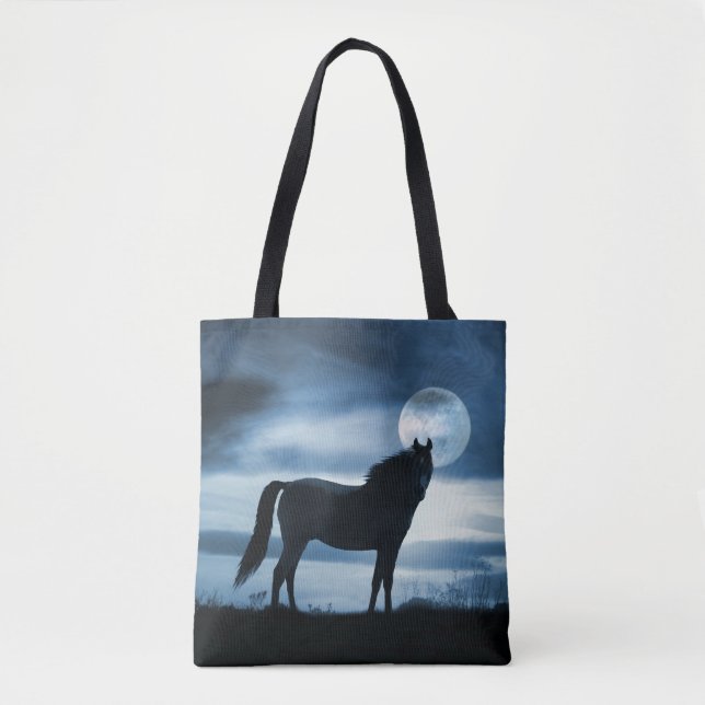 Horse Lover Tote Blå himmel och Måne Tygkasse (Framsida)
