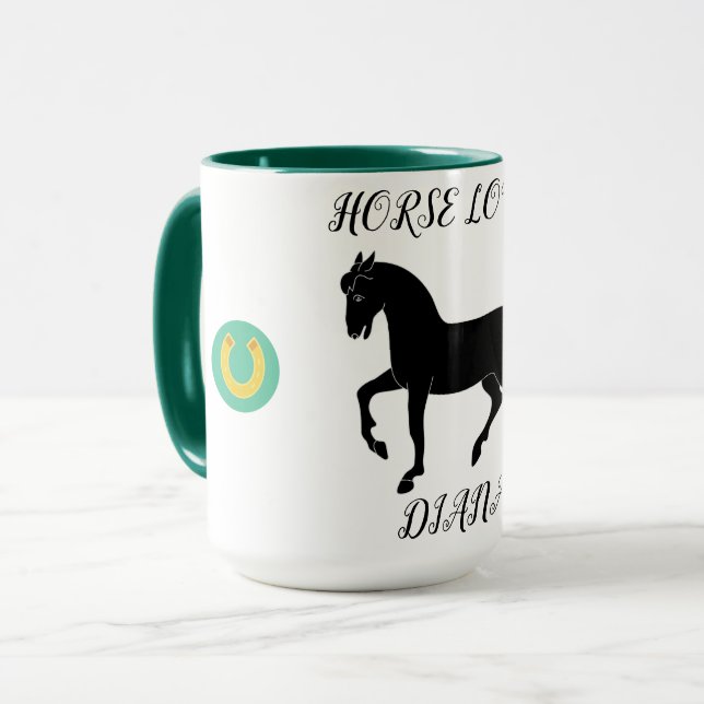 Horse Lover två tonade mugg med personlig namn. (Framsida vänster)