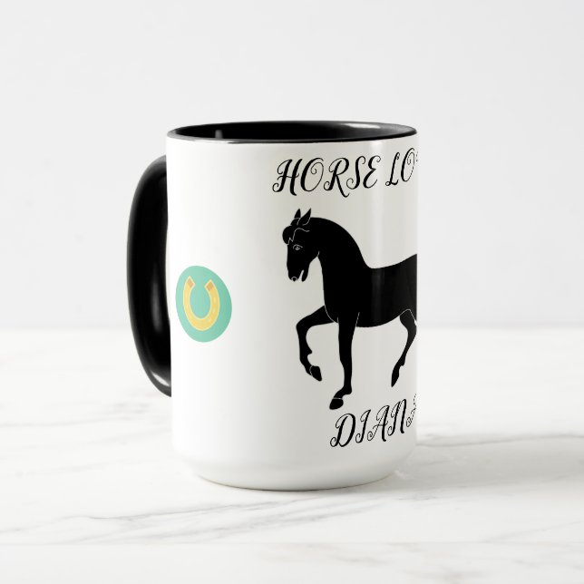 Horse Lover två tonade mugg med personlig namn. (Framsida vänster)