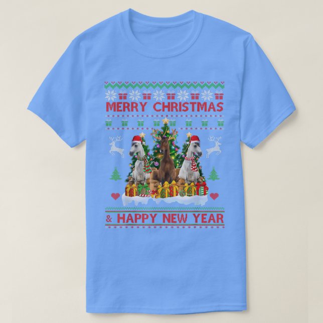 Horse Lover Ugly Sweater God jul Lycklig New T Shirt (Design framsida)