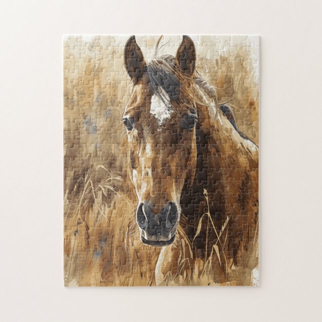 Horse Lover Watercolor Art för födelsedagen Pussel (Vertikal)