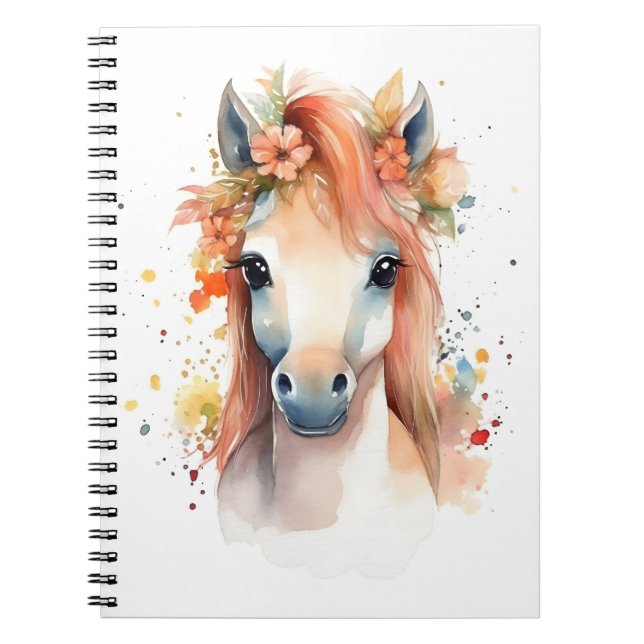 Horse Lover Watercolor Illustration Cute Horse Anteckningsbok (Framsidan)