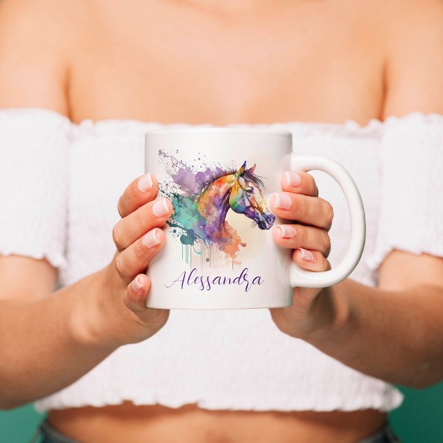 Horse Lover Watercolor Namn Mugg (Personalized Watercolor Horse Mug)