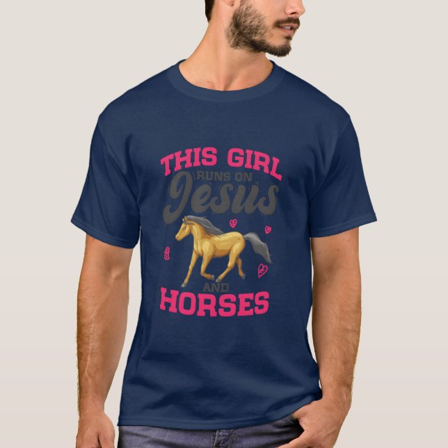 Horse Loverhis Girl Springa på Jesus- och hästfami T Shirt (Framsida)