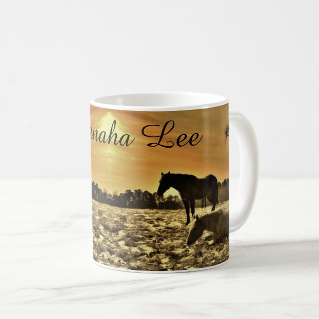 Horse Lovers Personlig med namn Rustic Sunset Kaffemugg (Framsida höger)
