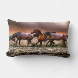 Horse Lovers Vild Horses på stranden Lumbarkudde