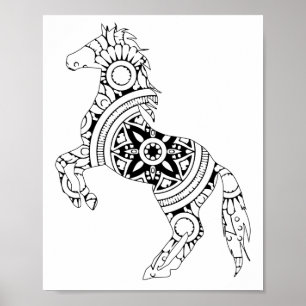 Horse Mandala Back and White Silhouette Teckning Poster