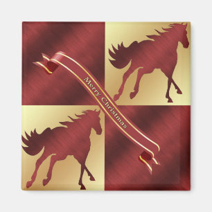 Horse Maroon och Guld God jul Magnet