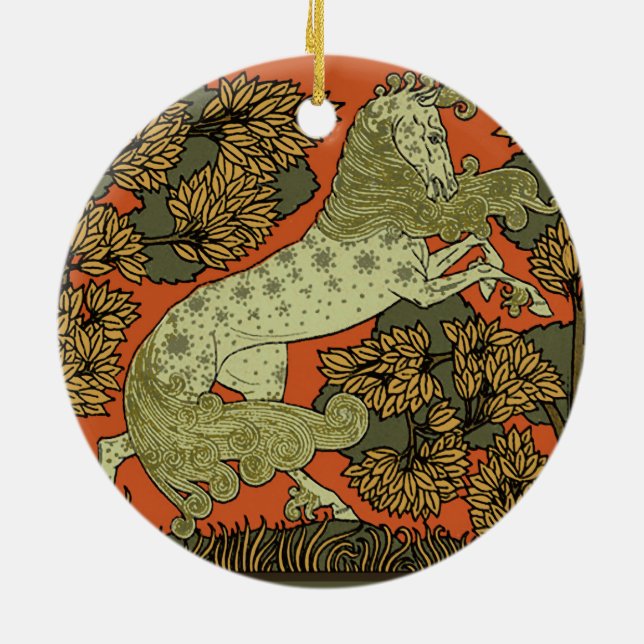 Horse Medieval Arts Crafts Nouveau Julgransprydnad Keramik (Baksidan)